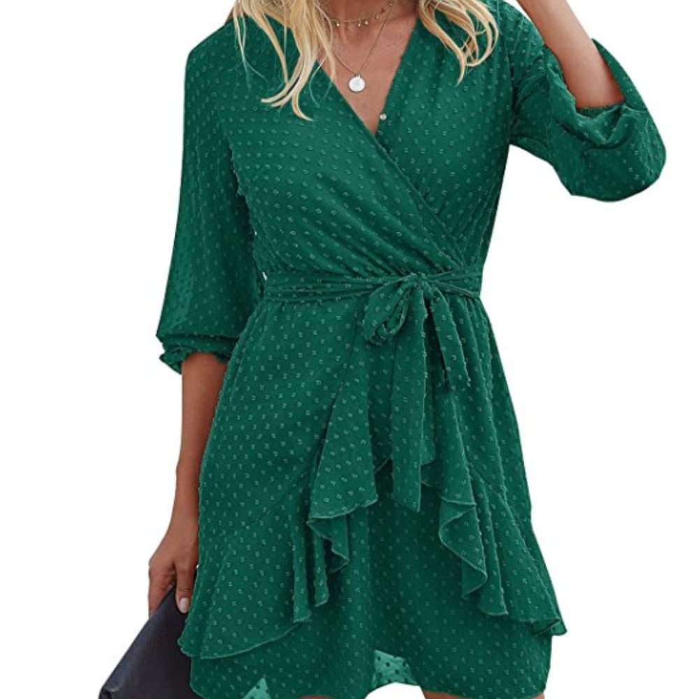 Women Long Sleeve Dress Faux Wrap Sexy A-Line